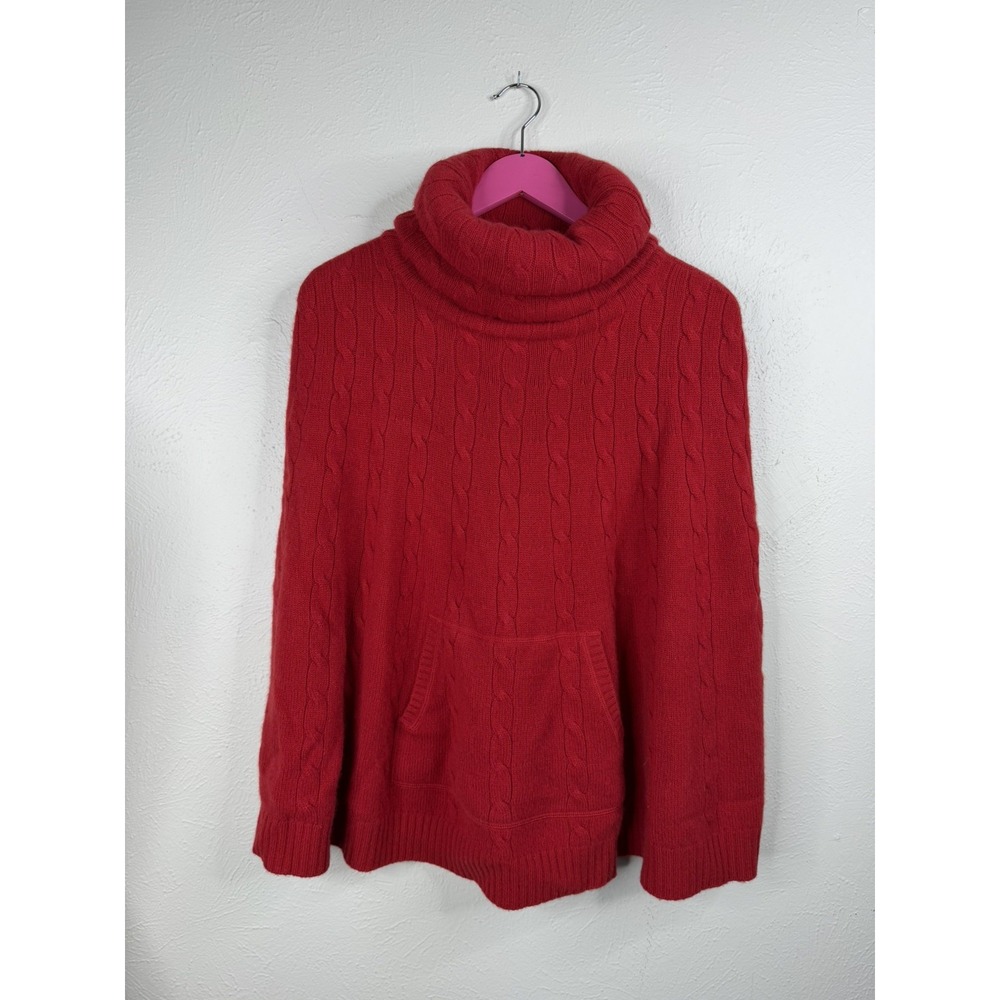 Ralph Lauren Black Label Cashmere Cape Poncho Large Red Cable Knit Holiday Fall